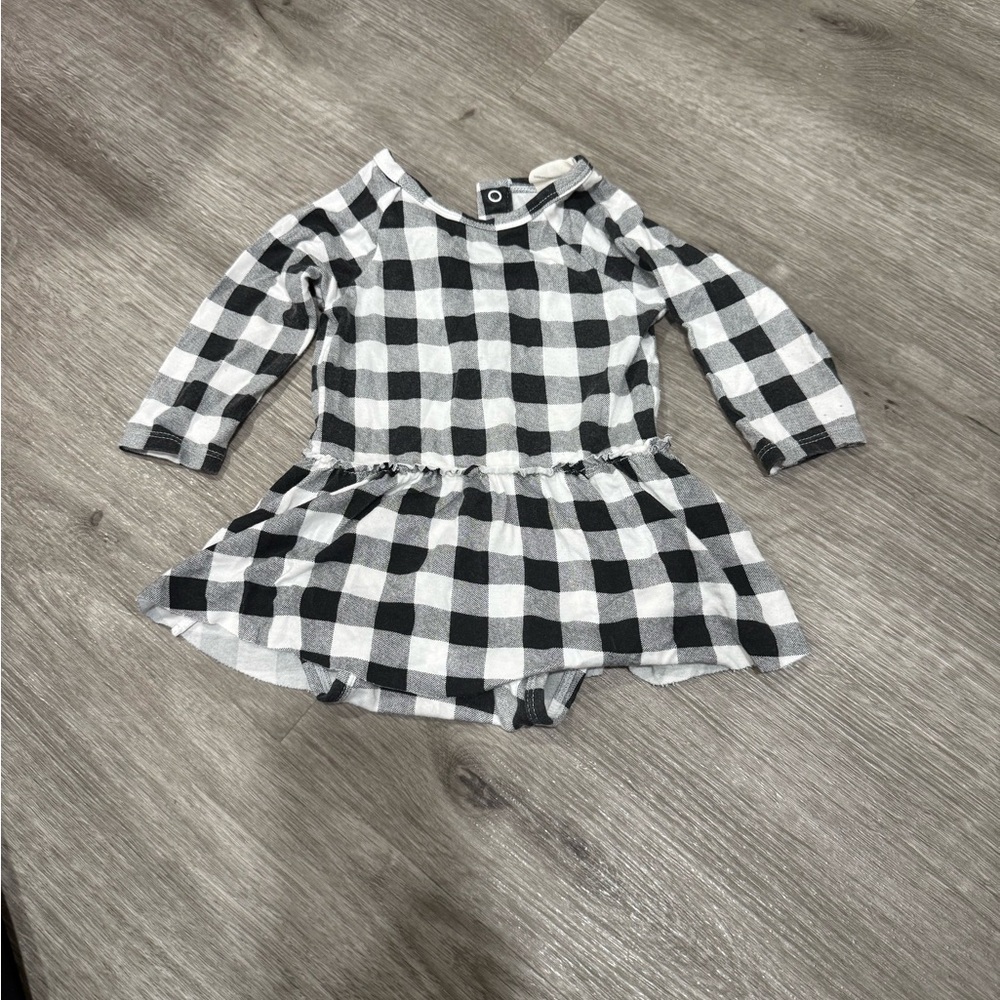 Plaid Black and White Skirted Bodysuit